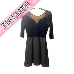 H&M Divided mini dress with sweetheart neckline - navy blue top, black skirt